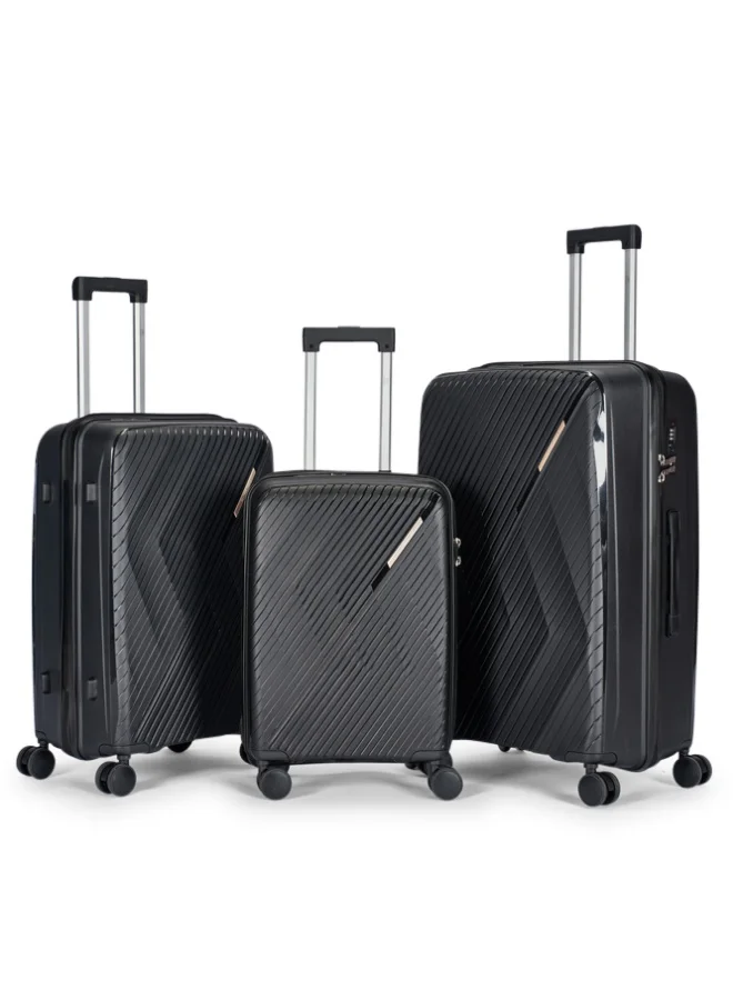 LIMRA Travel Bags 3-Piece Hard Shell Luggage Set Durable Polypropylene Suitcases with Spinner Wheels Black